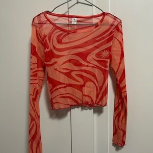 Pink Patterned Sheer Women's Top